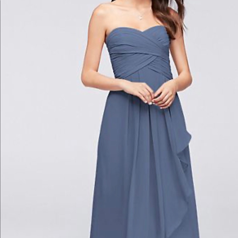 Steel blue David’s Bridal bridesmaid dress